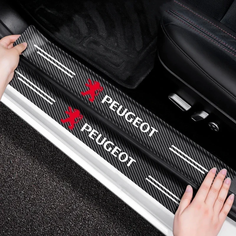 Carbon Fiber Car Logo Threshold strip Auto Door Sill Pedal Sticker For Peugeot GT 308 408 508 2008 206 207 307 RCZ 208 4008 3008