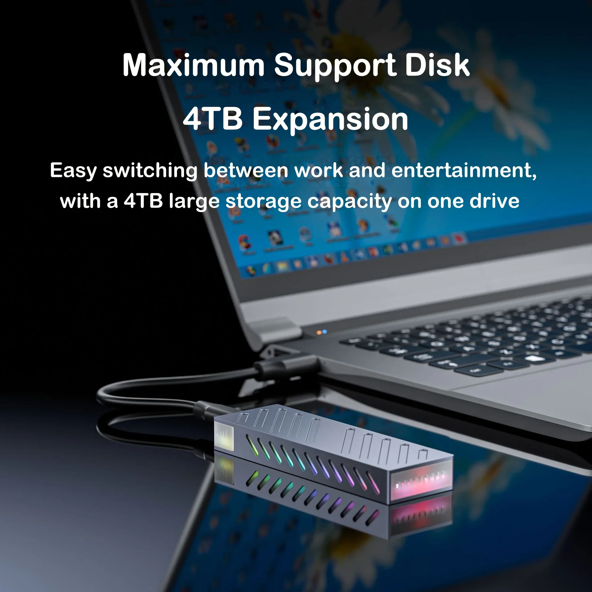 M.2 NVMe SSD エンクロージャ アルミニウム合金 10Gbps 外付けハードドライブボックス USB 3.1 RGB ソリッドステートドライブ 外付けケース PCアクセサリー ,M.2 NVMe SSD Enclosure Aluminum Alloy 10Gbps External Hard Drive Box USB 3.1 RGB Solid State Drive External Case