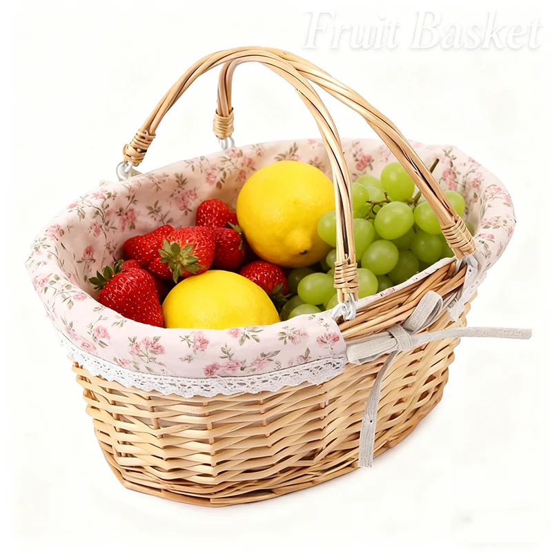 

Handwoven Willow Rustic Picnic Basket Portable Adjustable Handle Storage Wedding Flower Girl Basket Wedding Flower Girl Baskets