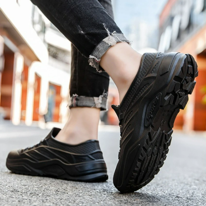 Men Rain Boots Low Top Work Shoes Fashion Flat Waterproof Boots Non-slip Slip on Kitchen Shoes Outdoor Lightweight Fishing Shoes