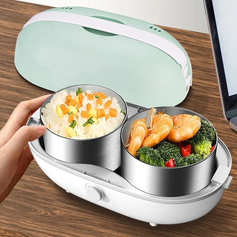 Portable Electric Lunch Box Stainless Steel Liner 220V Steamer Rice Cooker Home Office Heated Food Warmer Container Meal Thermal