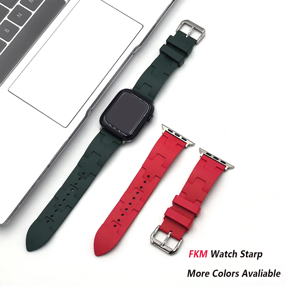 FKM Rubber Watch Strap Geometric Molded Texture, Flat End Quick Release With Buckle for Men's WatchBand Sports Watch Belt