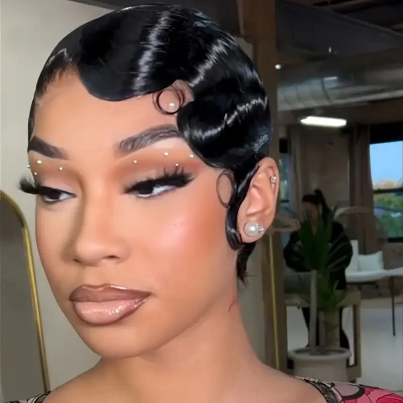 인간 가발 레미 헤어 픽시 컷 가발 여성용 인모 가발 기계 제작 가발