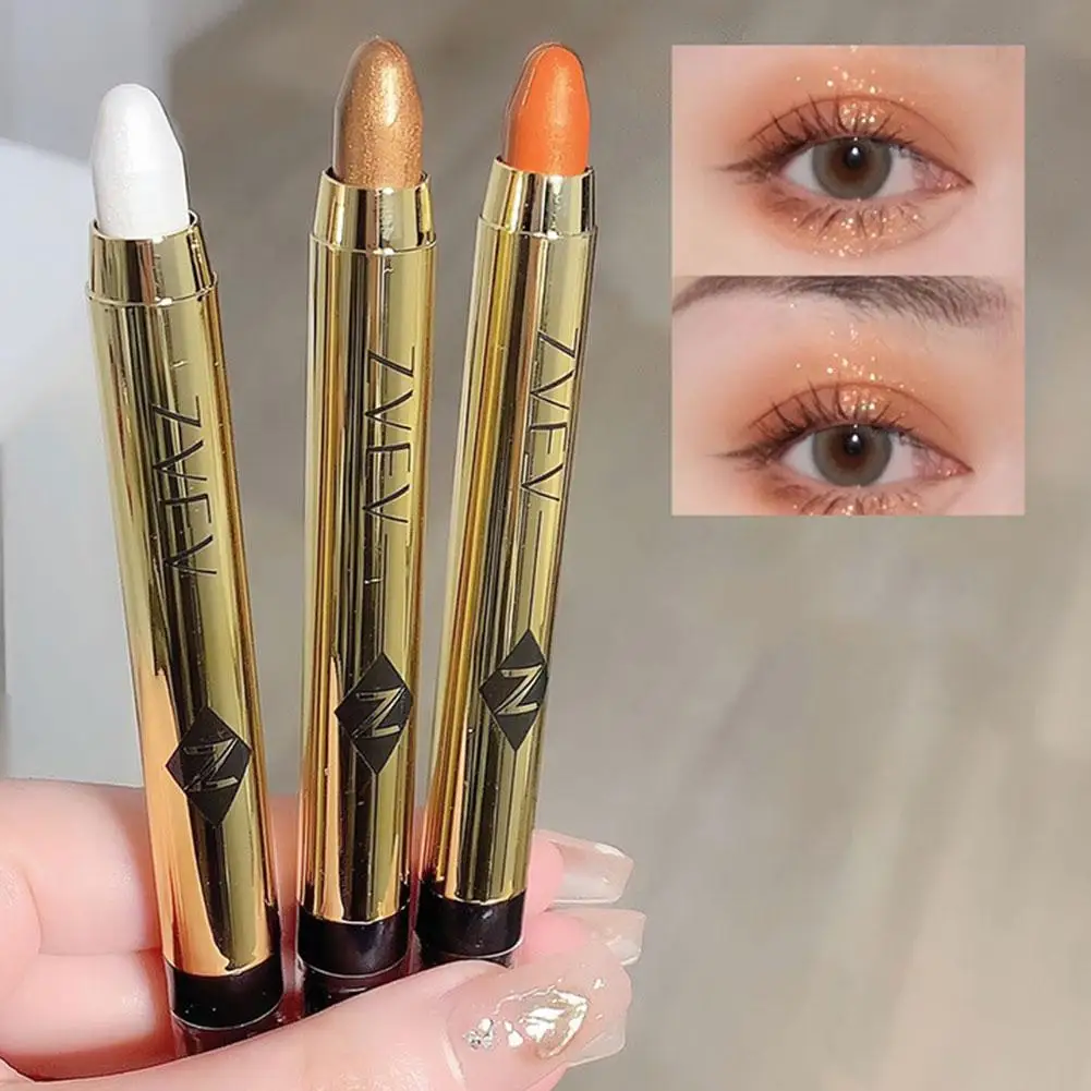 Double End Glitter Eye Shadow Stick Pencil Eyeshadow Waterproof Eyebrow Base Shimmer Highlighter Makeup Pencil Primer Highl F5W0