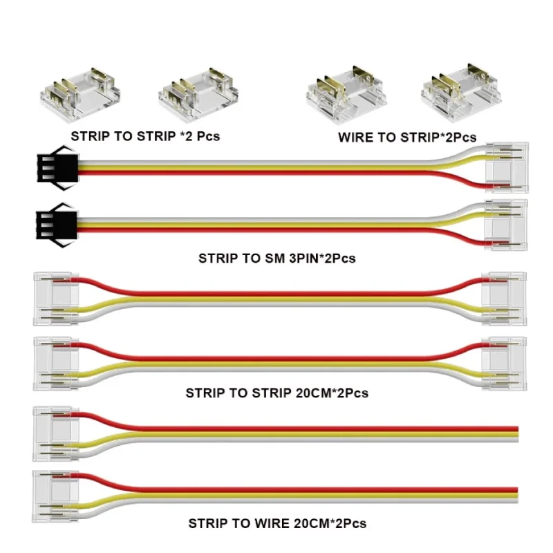 PAUTIX COB RGBIC LED Strip 3 złącza pinowe zestaw 12mm przedłużka do złącza przewodu do światła LED COB RGBIC