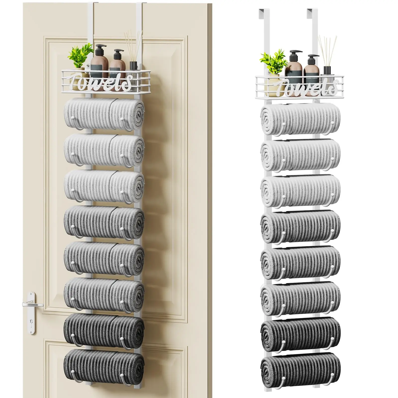 

9-Tier Over-The-Door Towel Rack Wall Mounted Vertical Storage Organizer For Bathroom RV Compact Space