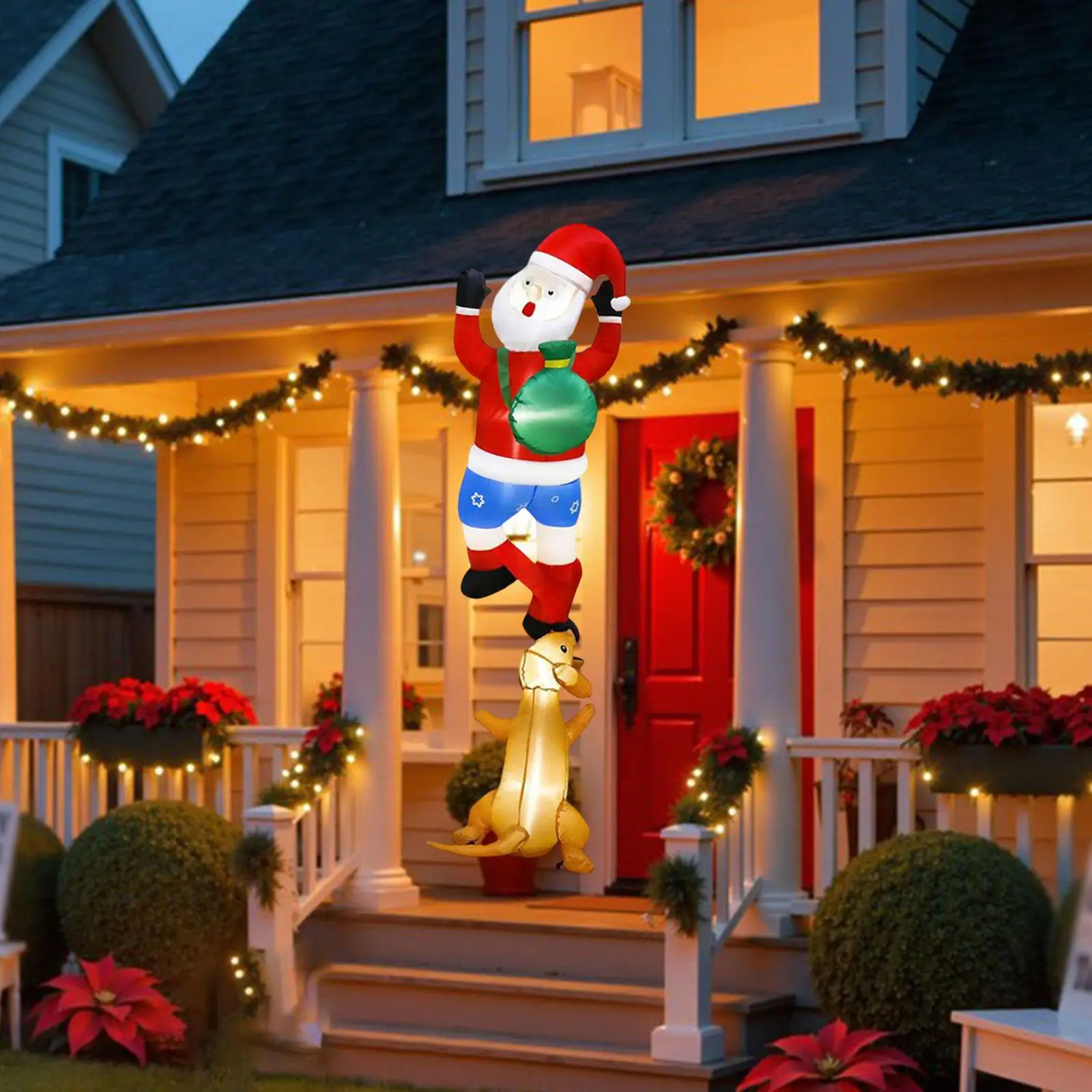 

Christmas Inflatable Climbing Santa Dog Ornament for Patio Garden Courtyard