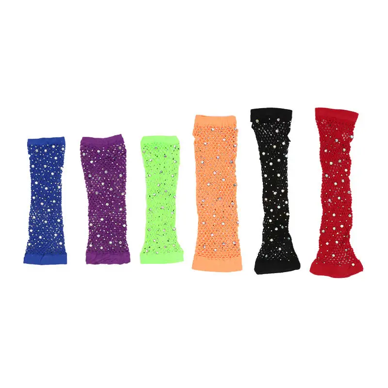 Manchons en résille scintillants pour femmes, gants transparents, manchettes élastiques, maille de danse, rétro, Club, Sexy, manches longues, brillants