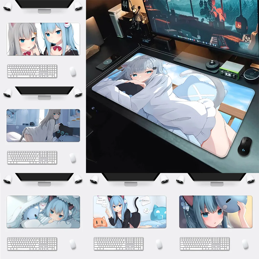 Cartoon Cute Nekoha Shizuku Mousepad HD Printing Computer Gamers Locking Edge Non-slip Mouse Pad XXL90x40cm Keyboard PC Desk Pad