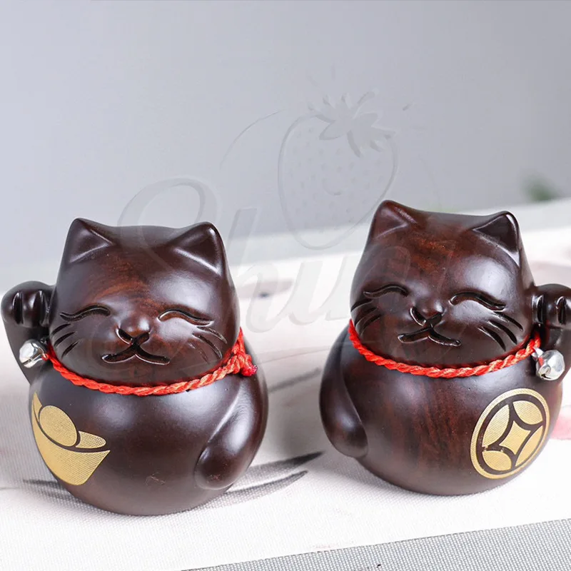 

Ebony Wood Carving Fortune Cat Ornaments Wooden Cat Crafts Solid Wood Rich Cat Shop Desktop Decorations Bring Wealth
