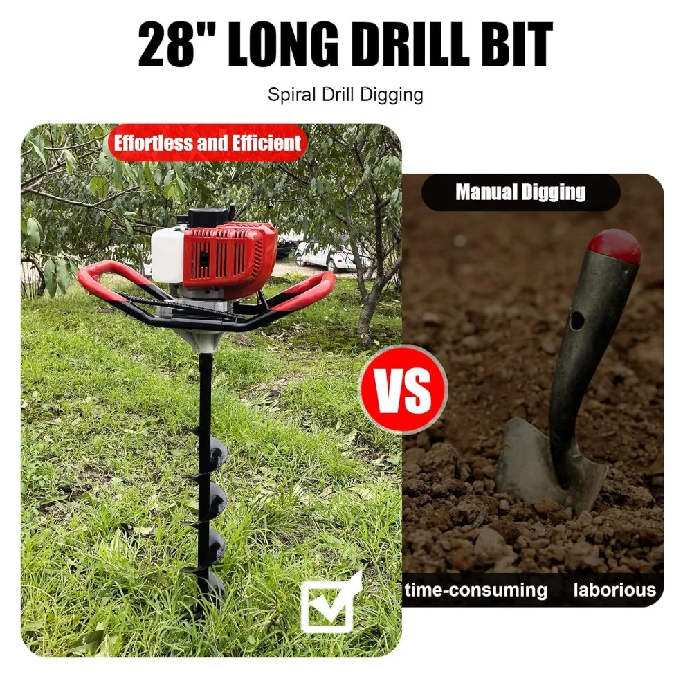 حفار ثقب آخر يعمل بالغاز ثنائي الأشواط - مثقاب أرضي بقدرة 1800 وات مع 4، 6، 8 لقم ثقب و3X 10 قضبان تمديد - فتحة شديدة التحمل