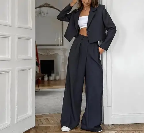 

2 Piece Sets Womens Outfits New Suit Collar Long Sleeved Casual Loose High Waisted Elastic Band Long Pants Classic Set for Women