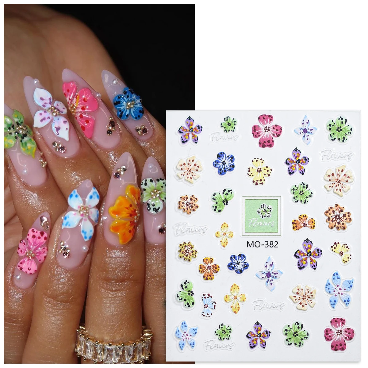 One Sheet Colorful Flower for Nail Charms Bright Floral Sticker Mix Flower DIY Colorful Decals UV Gel Polish Nail Art Manicure