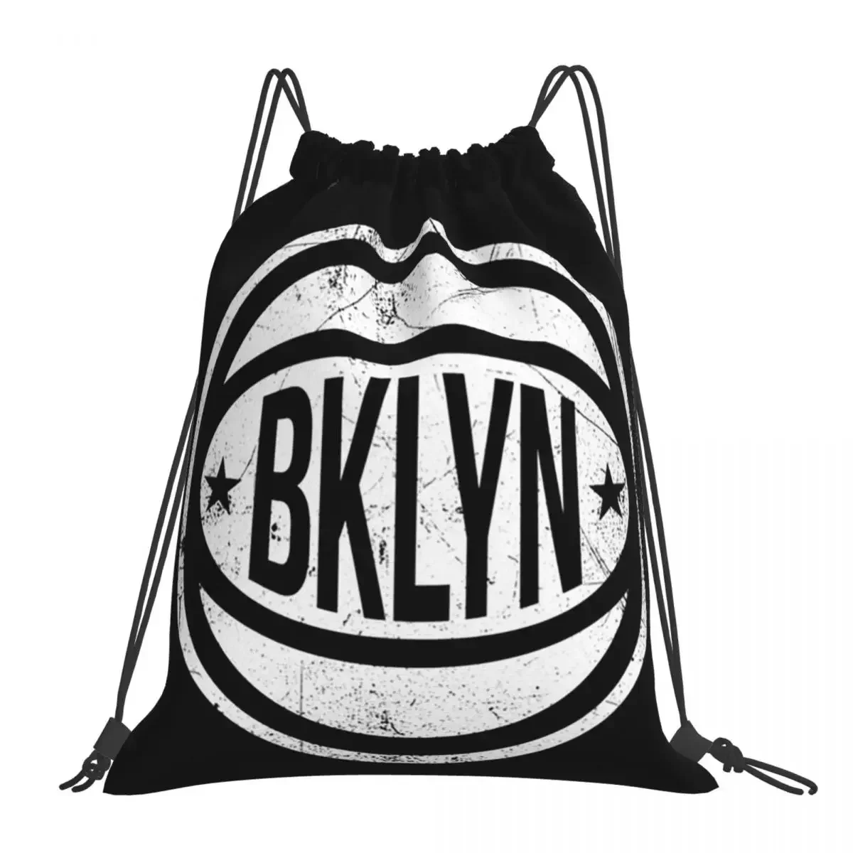 Brooklyn Retro Ball - Black Backpacks Portable Drawstring Bags Drawstring Bundle Pocket Sports Bag BookBag For Travel School