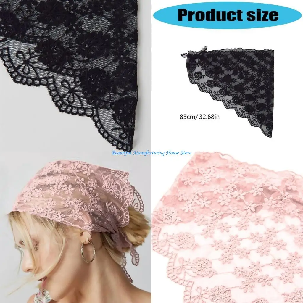

E56A Popular Lace Flower Headscarf Elegant Bandana Headwrap for Female Daily Wear