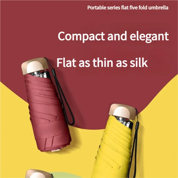 Ultra Light Small Mini Women Five Fold Umbrella Sun Proof Sun Proof Anti UV Sun Rain Dual Use Umbrella Thick Black Glue Pocket S image 3