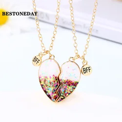 Cute 2 Pcs BFF Necklace Heart Pendant Best Friend Necklace Fashion Couple Chain Necklace Children Friendship Jewelry