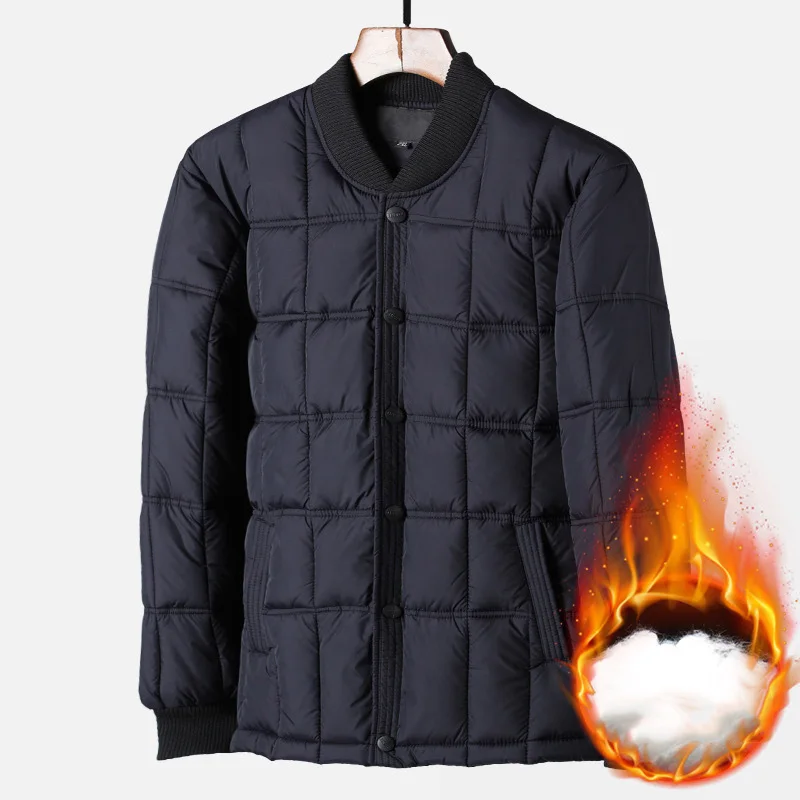 Men Coat Winter Thicken Warm Solid Color Plaid Male Down Jacket Windproof Single-breasted Long Sleeve Comfortable Man Outerwear