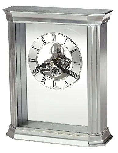 Rothbury Silver Tabletop Clock – Skeleton Movement, Roman Numerals, Battery Operated Desk & Mantel Clock