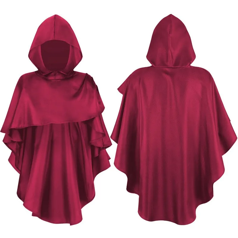 

Halloween Hooded Shawl Performance Stage Magic Wizard Outfit Adult Medieval Long Back Short Front Coat Overhead Cartoon Costume