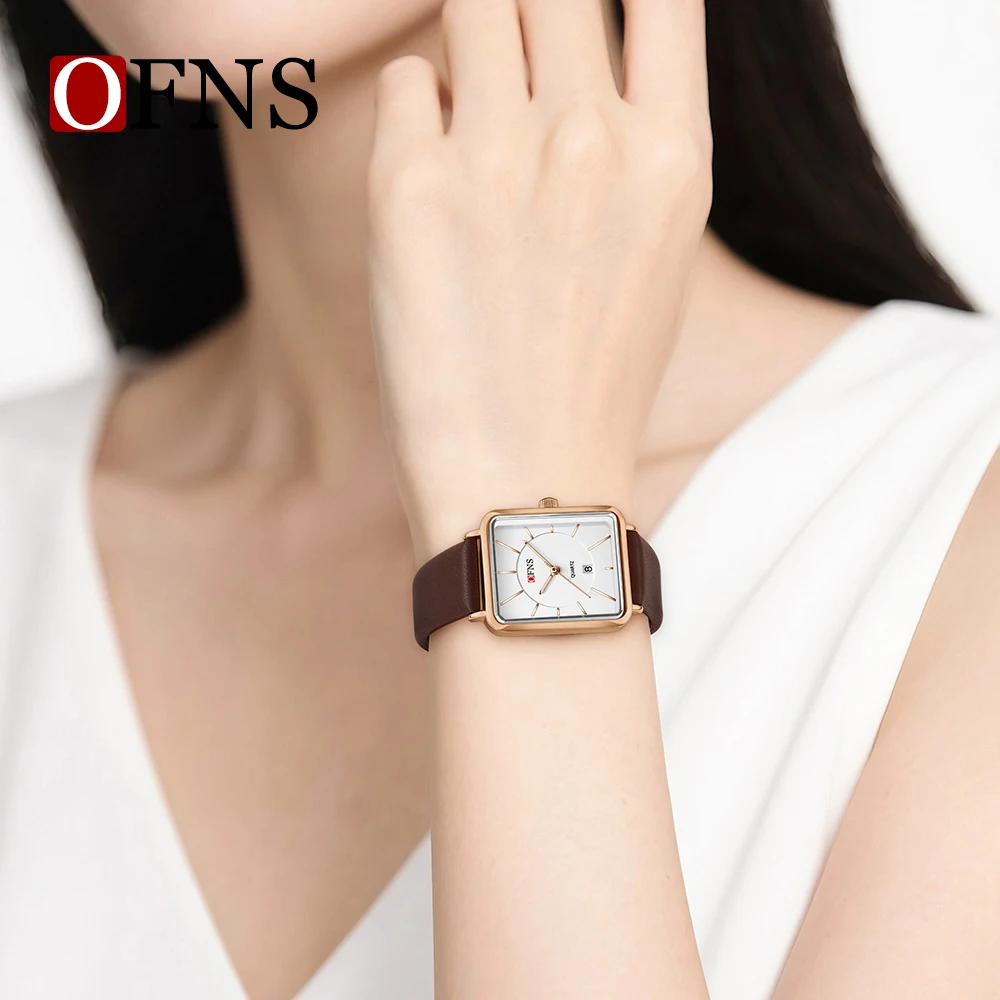 OFNS 1609 New Business Fashion Women's Watch Simple Leather Strap Calendar Waterproof Quartz Watches for Women Relogio Masculino