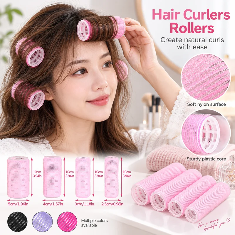 Different Sizes Self Grip Hair Rollers, Magic Heatless Plastic Self-adhesive Hair Curlers, Hairdressing DIY Beauty Styling Tool