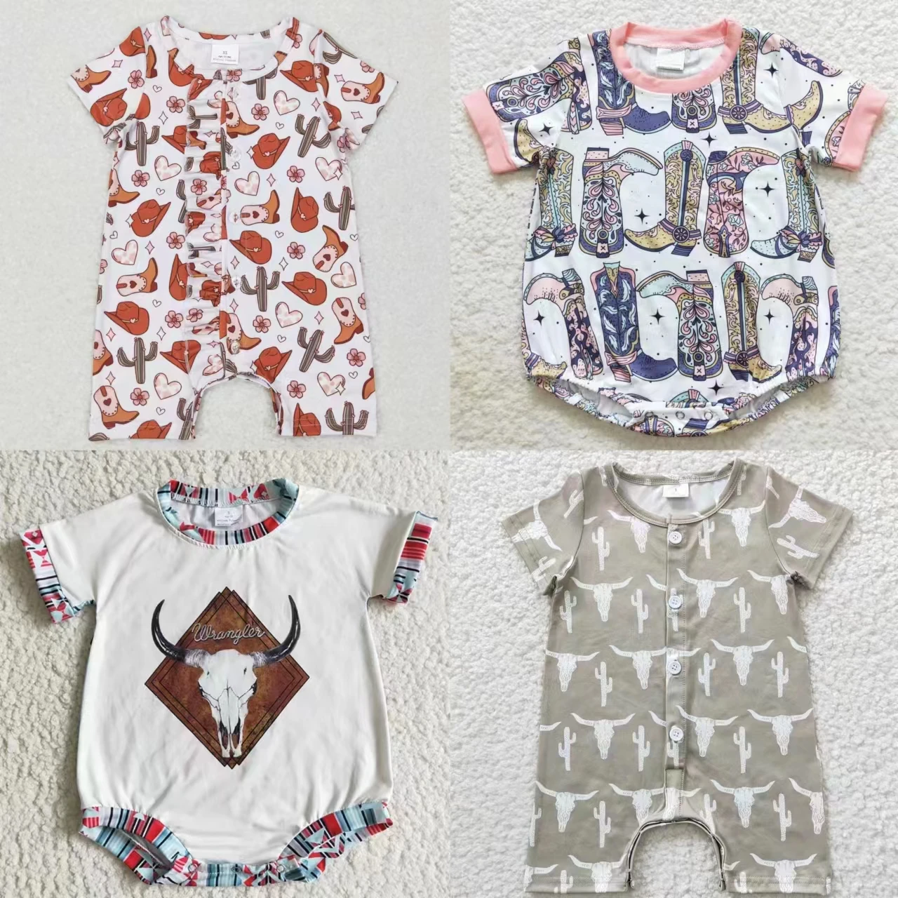 Wholesale Newborn Western Baby Kids Romper Summer Cow Cactus Boots Clothing Jumpsuit Toddler One-piece Clothes