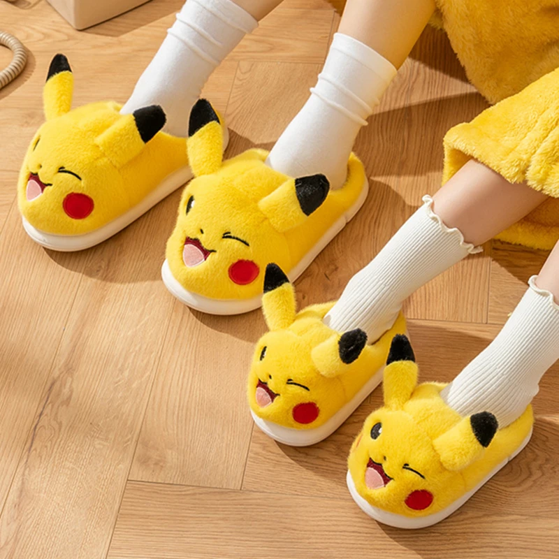 

Anime Cute Cartoon Pokemon Pikachu Cosplay Slippers For Kids Childrens Girls Winter Warm Home Plush Slippers Christmas Gift