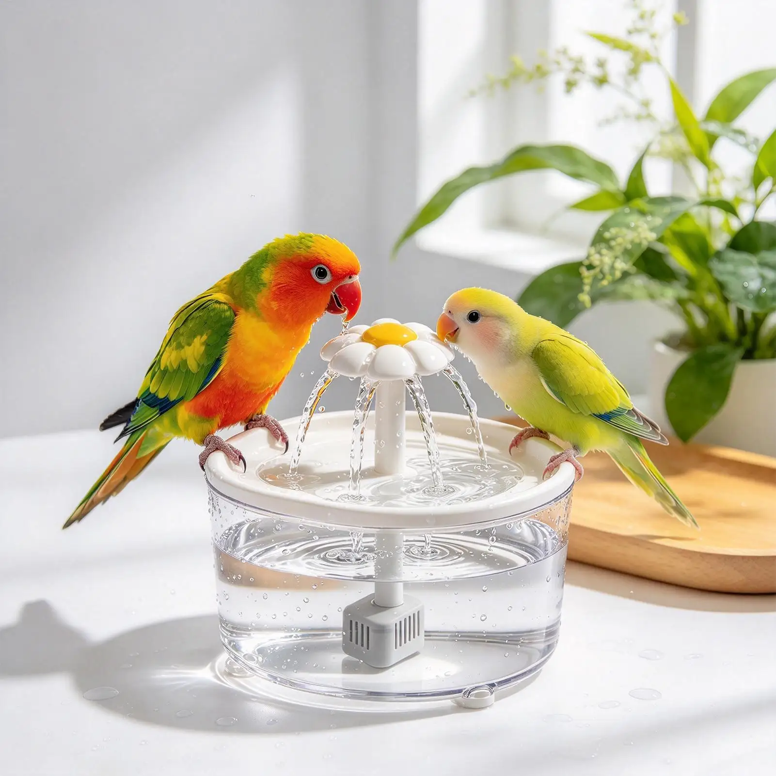 Reptile Fountain USB Plug-In Electric Water Dispenser 1800ml Bird Bath Shower For Parakeets Cockatiels Pet Outdoor Backyard
