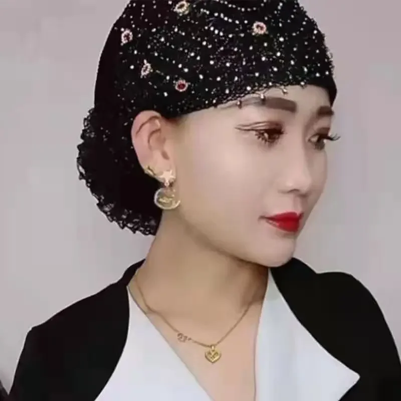 우아한 꽃 구슬 장식 여성 터번 모자 겨울 여성 무슬림 히잡 보닛 여성 헤드랩 캡 터번 여성용 항암 치료 모자