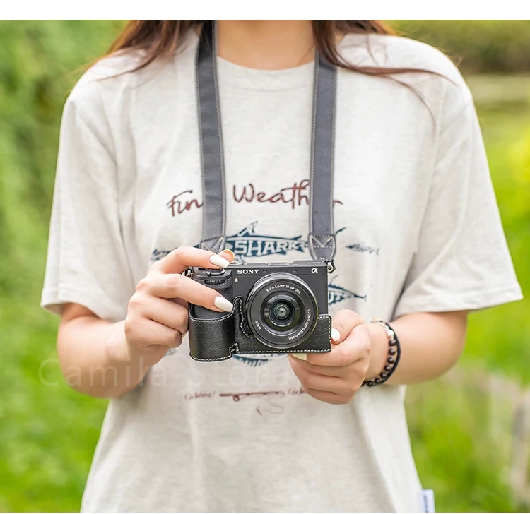 NEW handwork Photo Camera PU leather Bag Body Case Shoulder strap For SONY A6700 Protective cover sleeve box base accessorie