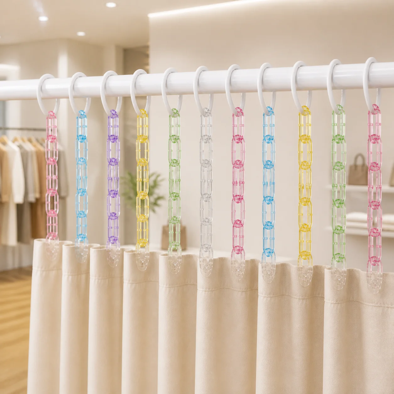 12PCS Colorful Adjustable Shower Curtain Extension Chain Hooks, Bathroom Curtain Height Extender Connecting Links