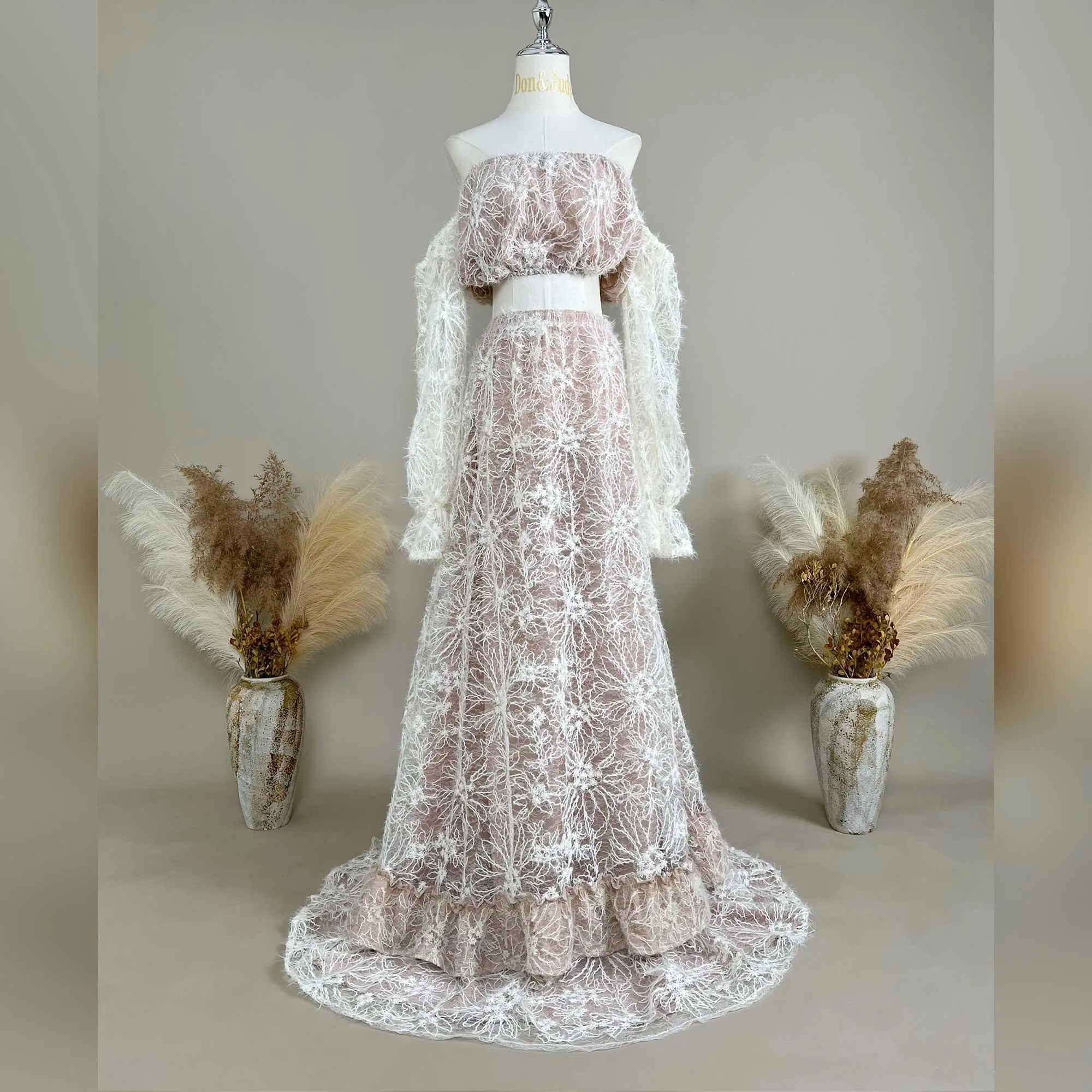 فستان الأمومة من Don&Judy مكون من قطعتين، فستان ملابس بدون أكتاف للنساء الحوامل، فساتين استحمام الطفل #6