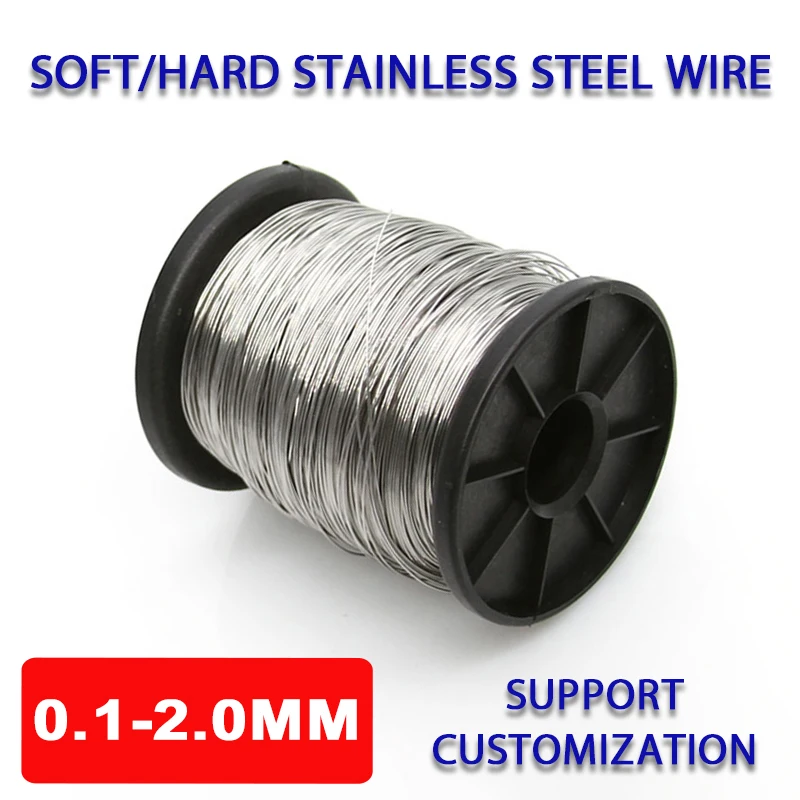 304 Stainless Steel Wire Soft/Hard Steel Wire Single Strand Lashing Round Bright Steel Wire Dia 0.1-2.0mm L=5/10 Meters