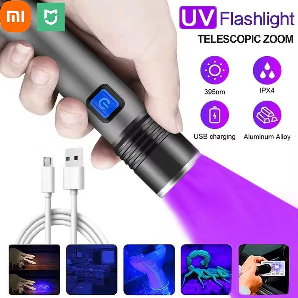 

Xiaomi MIJIA УФ-фонарик Blacklight с возможностью масштабирования, USB перезаряжаемый маленький УФ-светильник, ультрафиолетовый фонарик для обнаружения мочи домашних животных