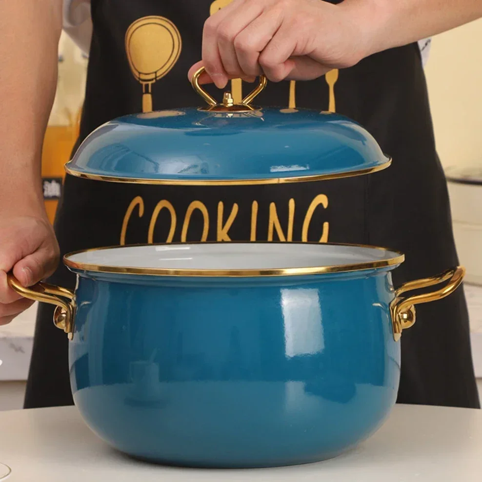 

24cm Caliber Porcelain Enameled Soup Pot Turkey Style Double-Ear Enamel Pot For Kitchen Boiled Noodles Home Cooker Stewed Pot