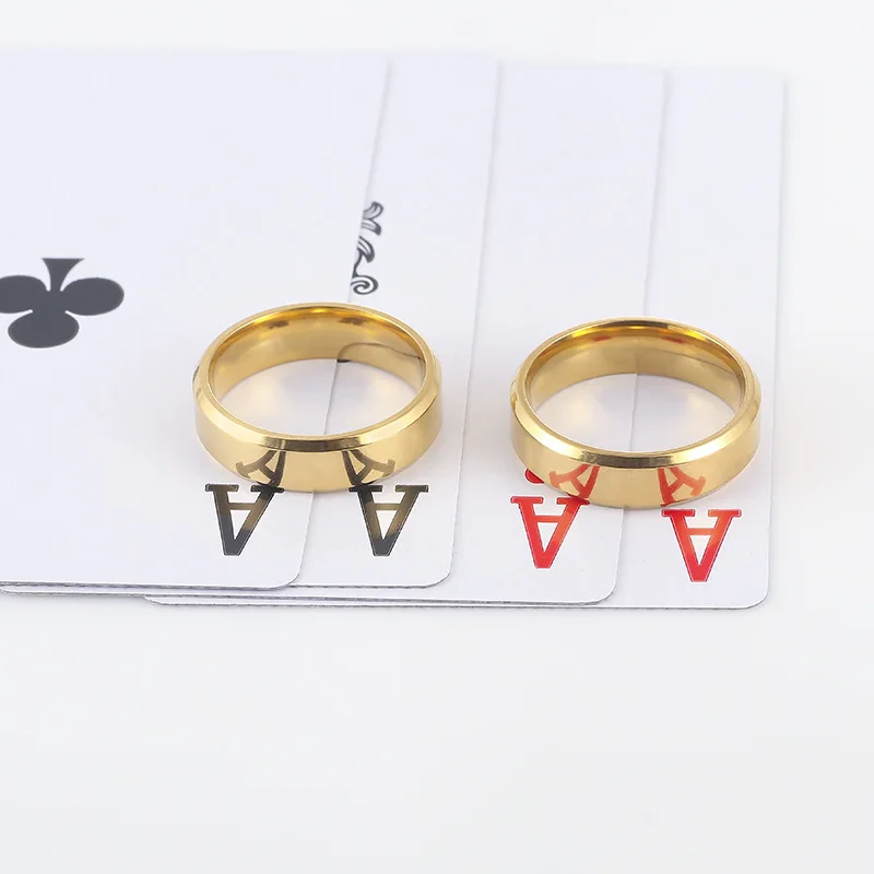 European Poker Magic Mirror Ring, High-Reflective Titanium Steel Band, Stainless Steel Card Trick Accessory