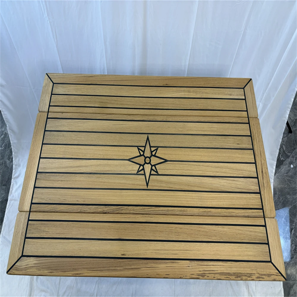 Folding Wings Teak Table Top 340/680*1000 mm,13.4/26.8*39.4 inch Rectangular Star Inlay Marine Yacht RV TW35100