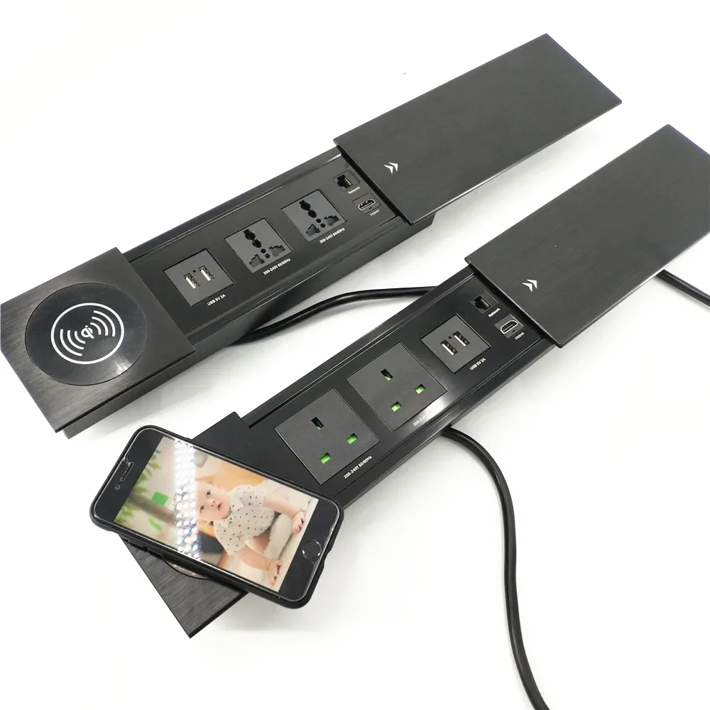 Tomada de Embeded Table Hidden Tomada Universal Plug uk Tampa Deslizante Carregador sem Fio Data Conference Tomadas 2000w