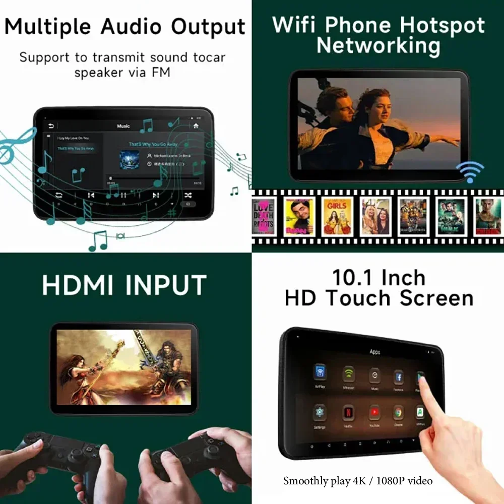 Monitor para reposacabezas de coche, reproductor de vídeo con Android 12, 11,6 pulgadas/10,1 pulgadas, 2 GB + 32 GB, IPS, TV, RCA, AV, Wifi
