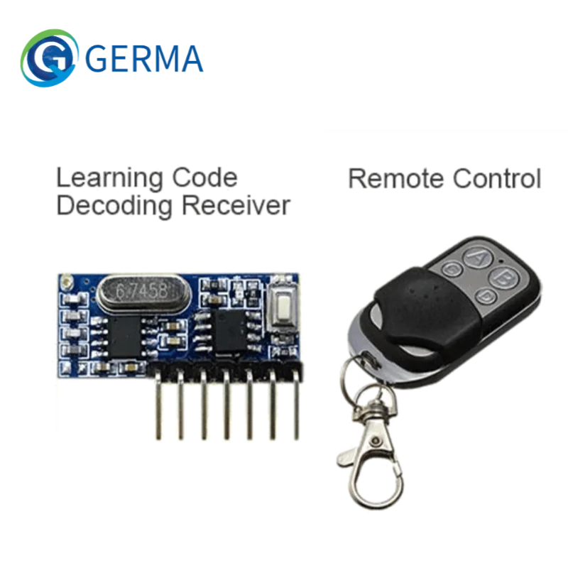 GERMA RF 433mhz Transmitter 4 Button Remote Control + Receiver Module Fixed EV1527 Decoding 4CH Output With Learning DIY Kit