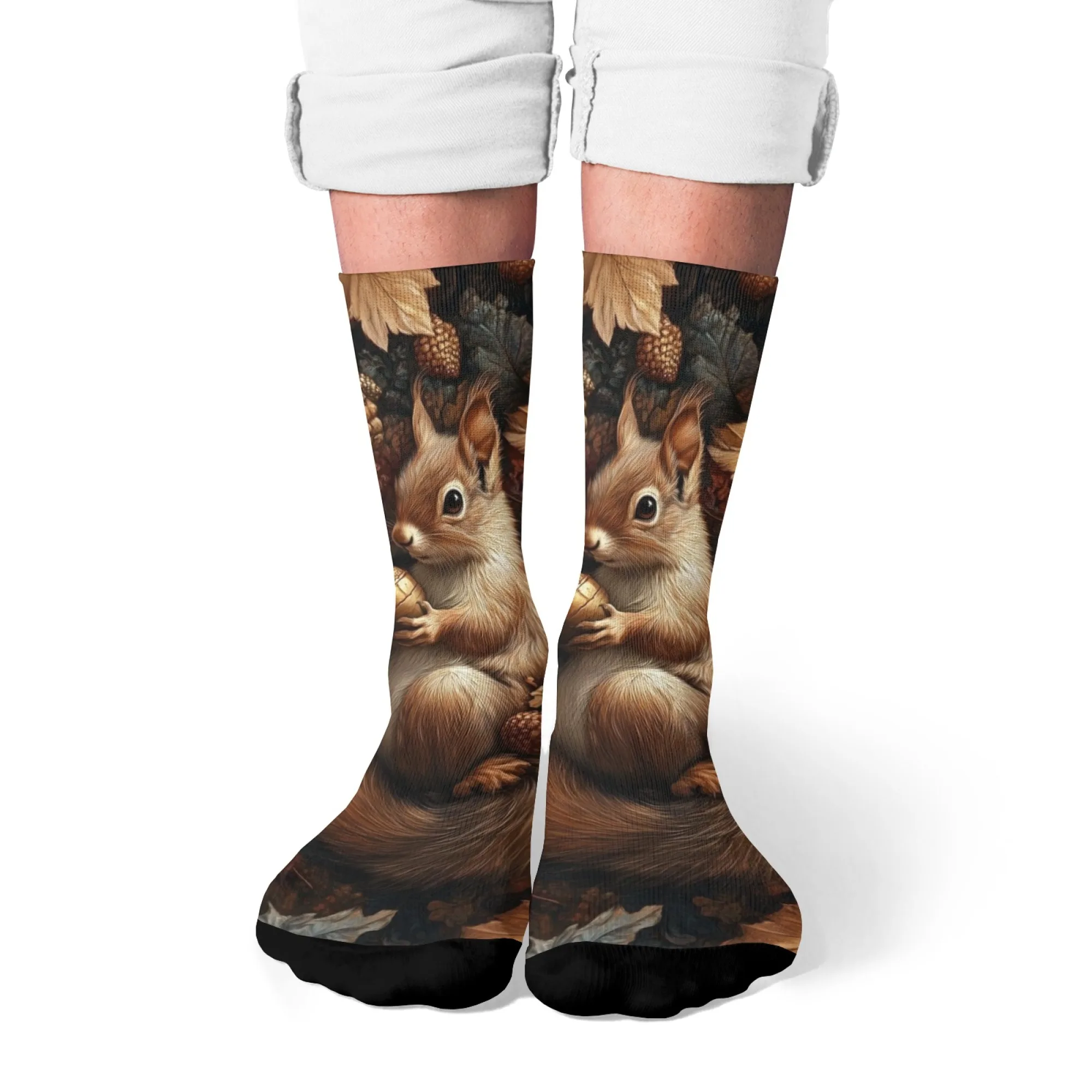 Wald süße Eichhörnchen Herrensocken Retro-Stil lässige Mode Socken atmungsaktiv rutschfest Laufen Radfahren Sportsocken lustiges Geschenk