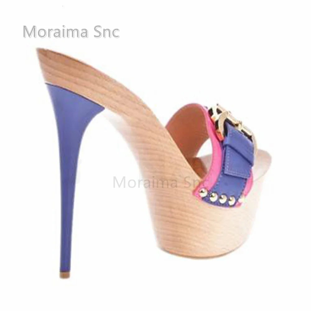 Belt Buckle Platform Stiletto High Heel Slippers for Women Metal Decorative Sandals Sexy Mature Summer Shoe Multicolor Heels