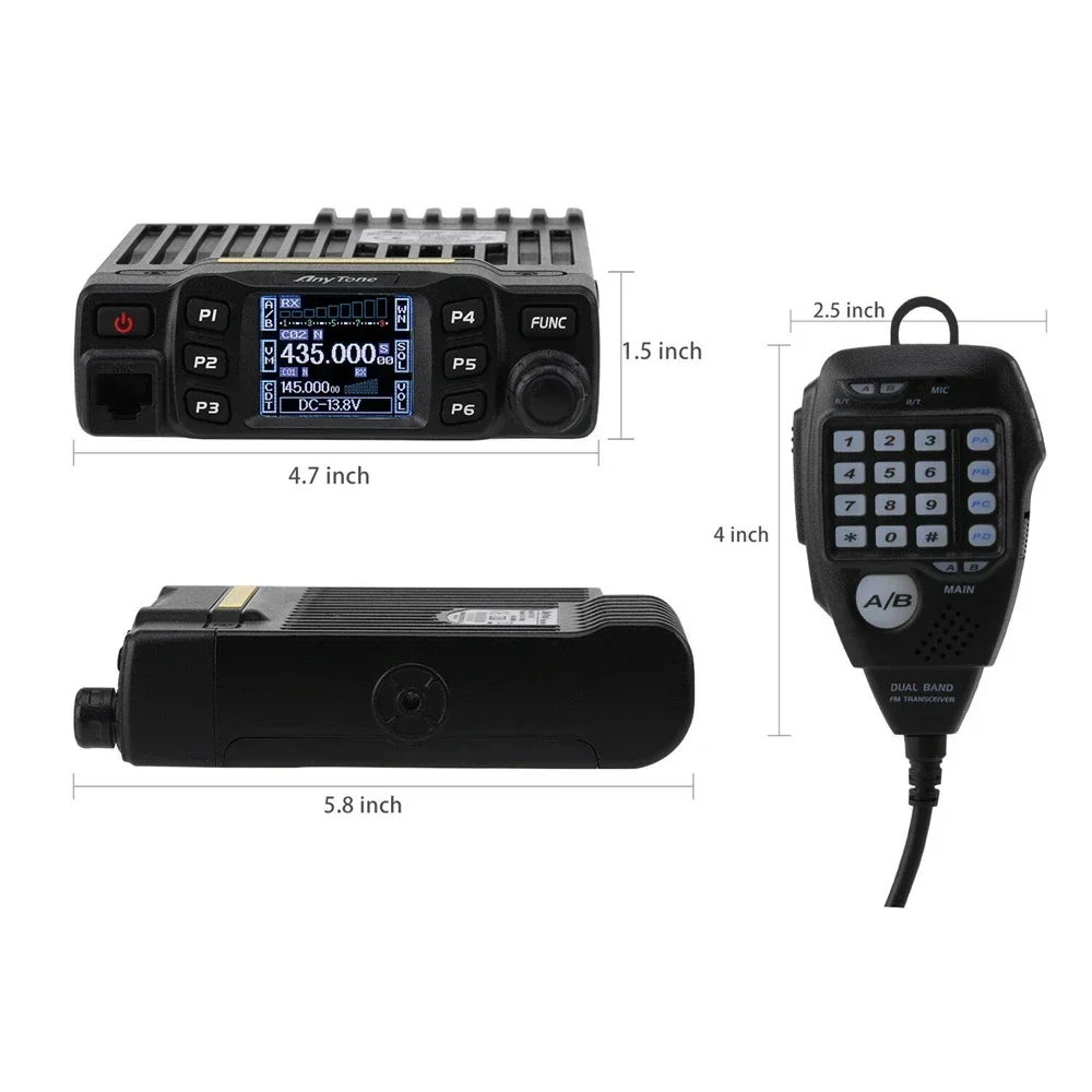 AnyTone AT-778UV Mobile Radio Dual Bands VHF UHF Large Screen Display CTCSS DCS DTMF Vehicle-mounted Wireless Transceiver