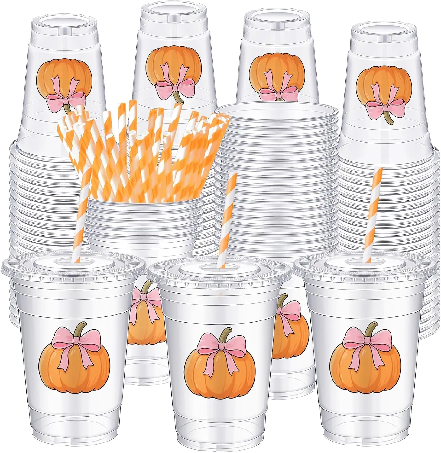 

50 шт. 16 унций одноразовые пластиковые стаканчики с соломинкой для вечеринок, чашка с бантом, посуда для дня рождения, свадьбы, помолвки и напитков