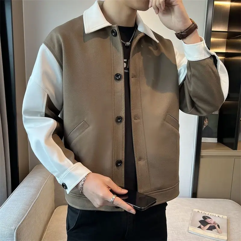 

Pi Shuai Jacket Men's High-end Sense Explosive Street Retro Color Blocked Workwear Jacket Trend 2024 Spring and Autumn Lapel Top