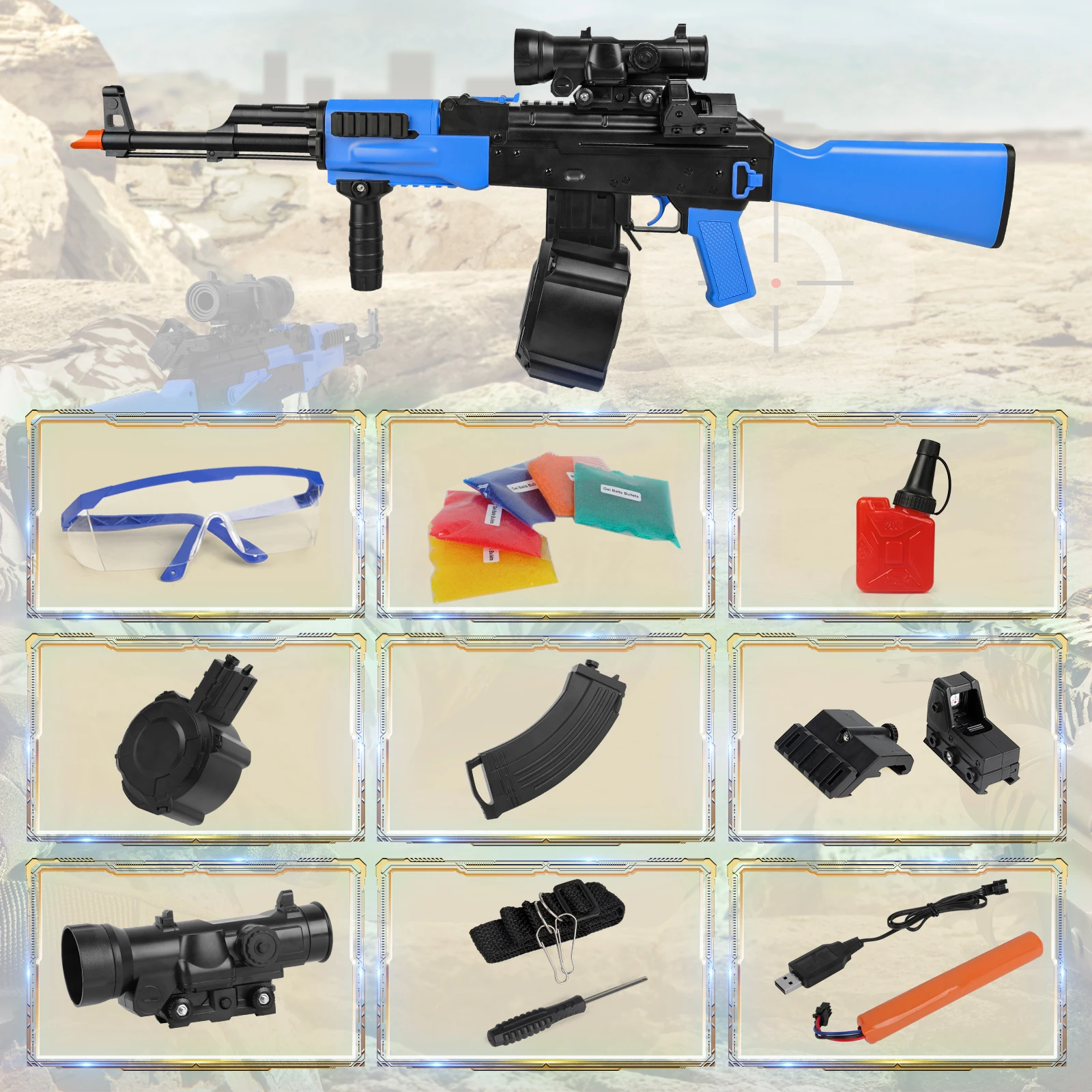 자동 및 수동 블래스터 AK 장난감, 롤러 자석 슈팅 게임, 14 세 이상 블루, 2 가지 모드