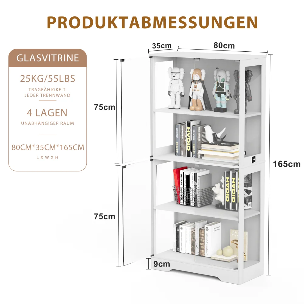 Vierstöckige Glasvitrine mit Stauraum, LED-Beleuchtung, Glastüren und intelligenten Sensoren, staubdichte Glasvitrine – Detail 28