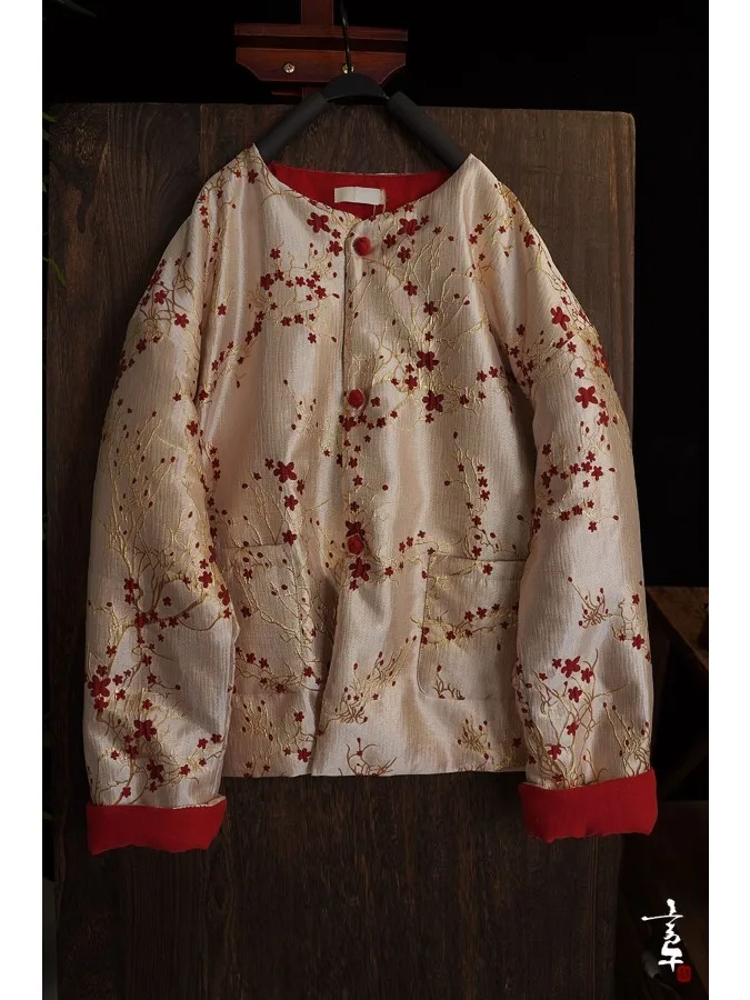 

Warm Cotton Jaet with Tassel Flower Loose Fit Color Blo Button up Design Winter New Arrival Women's Faion Commute Sle