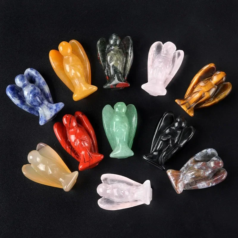 

10pcs Carved Natural Crystal Guardian Angel Figurine Amethyst Rose Quartz Healing Stone Gem Craft Gift Home Decor Ornaments